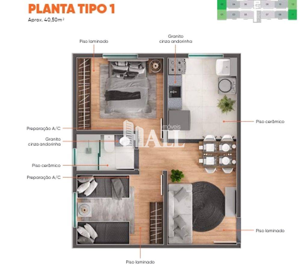 Apartamento para venda - Residencial Ary Attab São José do Rio Preto - 2 dorms